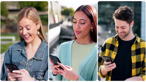 Collage,-Menschen-Und-Telefon,-Lustig