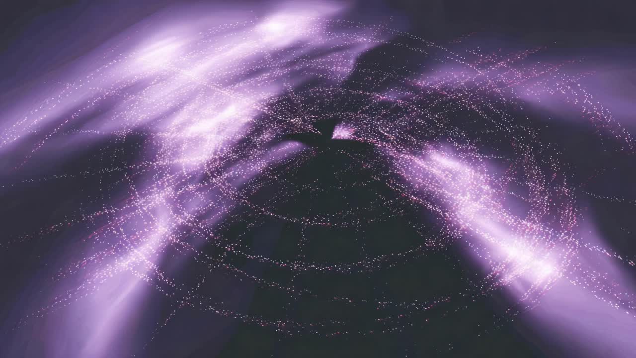 Abstract purple background featuring sparkling particles and light rays creating a mesmerizing spiral pattern, evoking a sense of cosmic energy, celebration, or magical wonder in slow motion