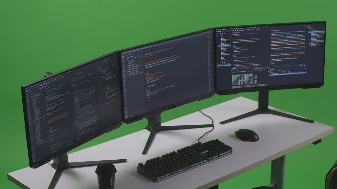Coding On Multiple Computer Screens In Green Screen Studio