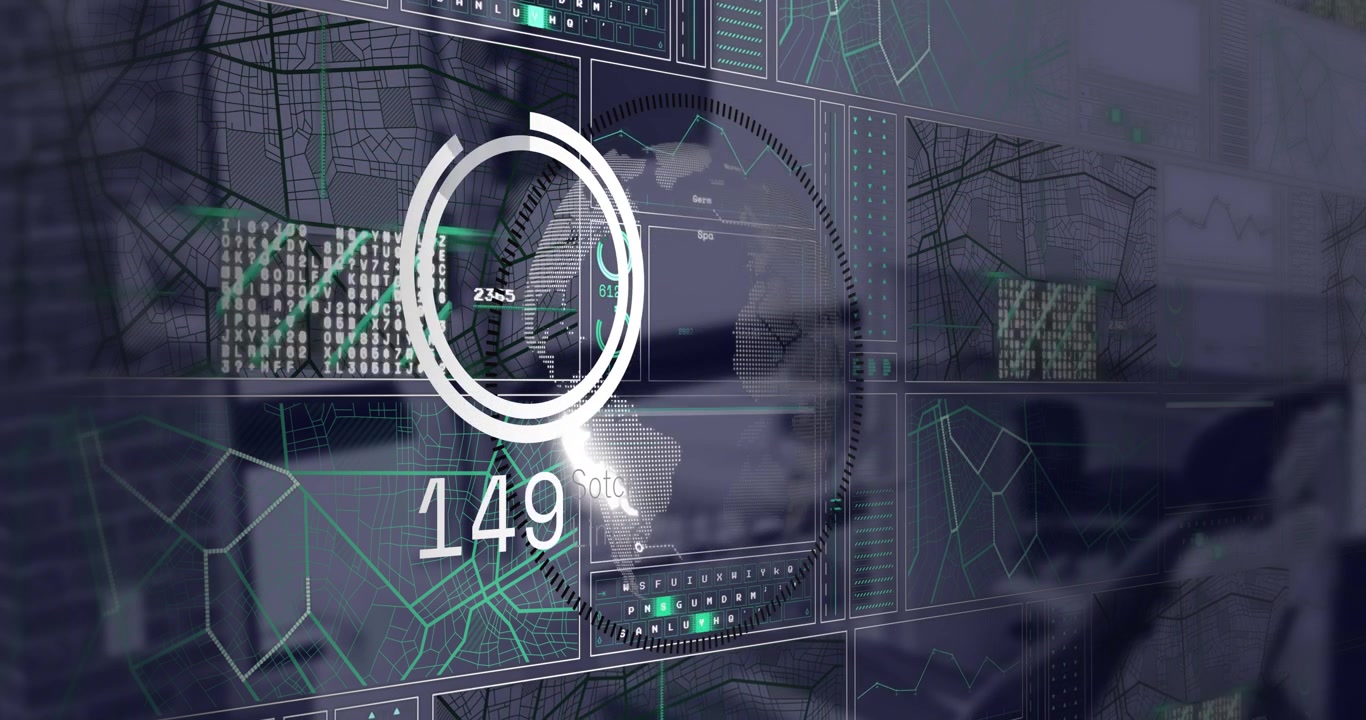 Animazione di elaborazione dati finanziari su una scrivania in ufficio