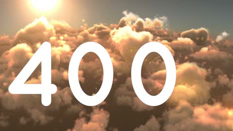 animación de números que crecen sobre las nubes y el cielo