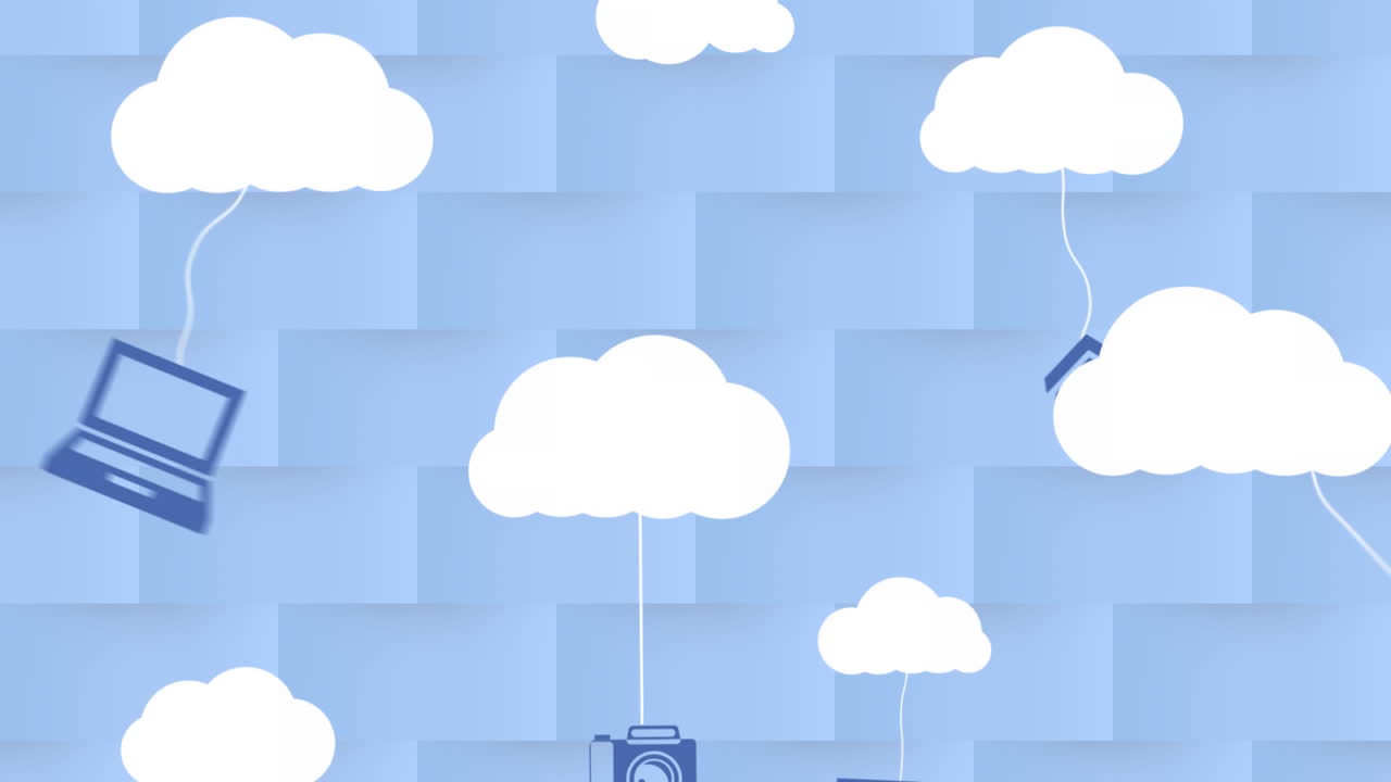 White cloud moving with networks icons on blue background