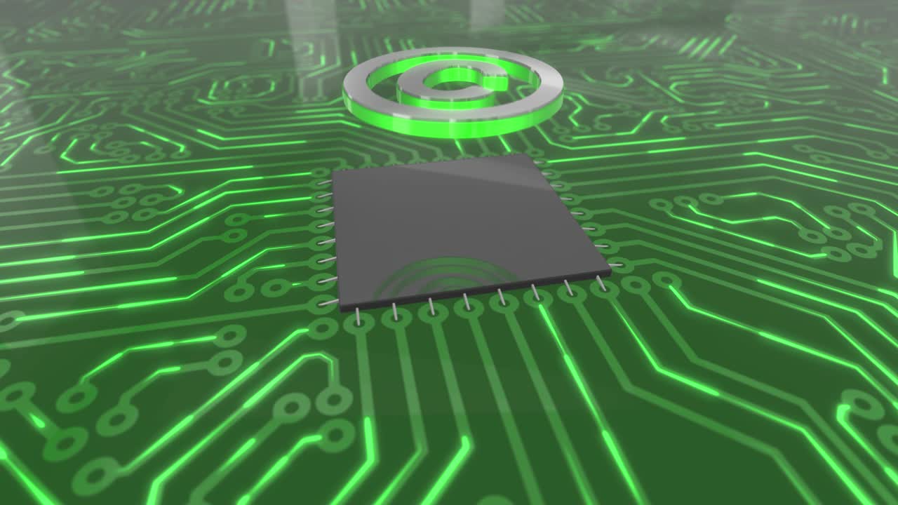 Dark green rotating computer circuit board concept copyright loop 4K