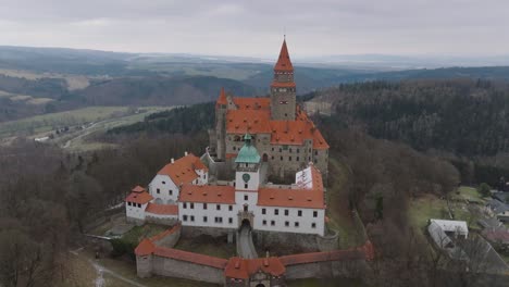 aerial view of bouzov castle, moravia, czech republic