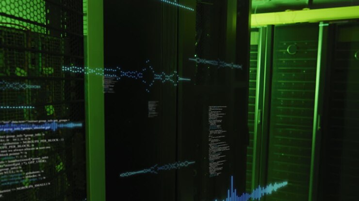 Animation of data processing over server room