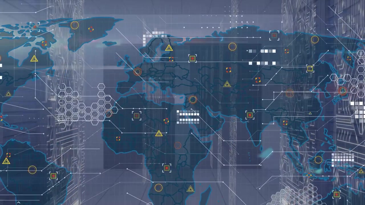 Animation of data processing over server room