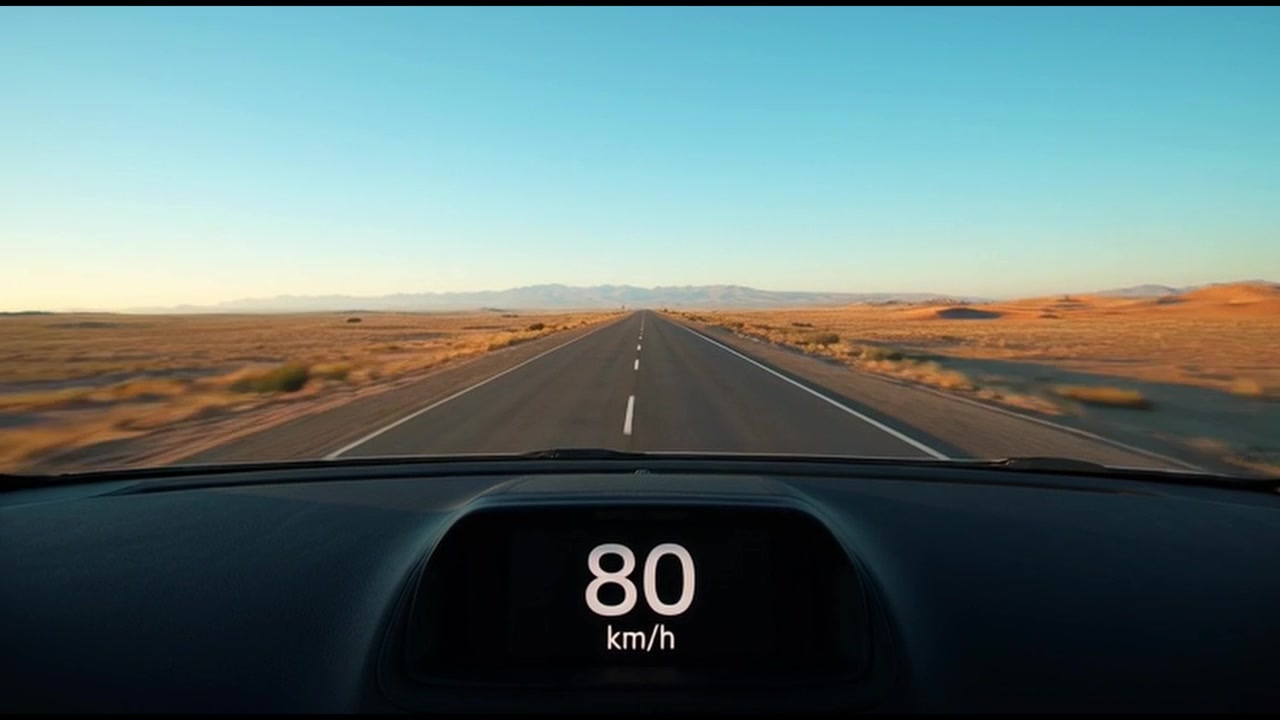 Driving on a Desert Highway at Sunset