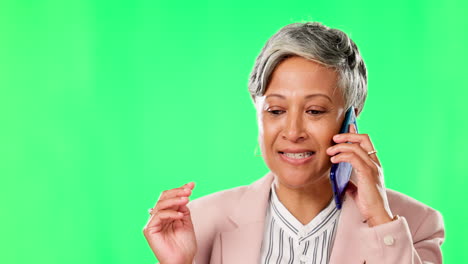 Woman,-phone-call-or-talking-on-green-screen