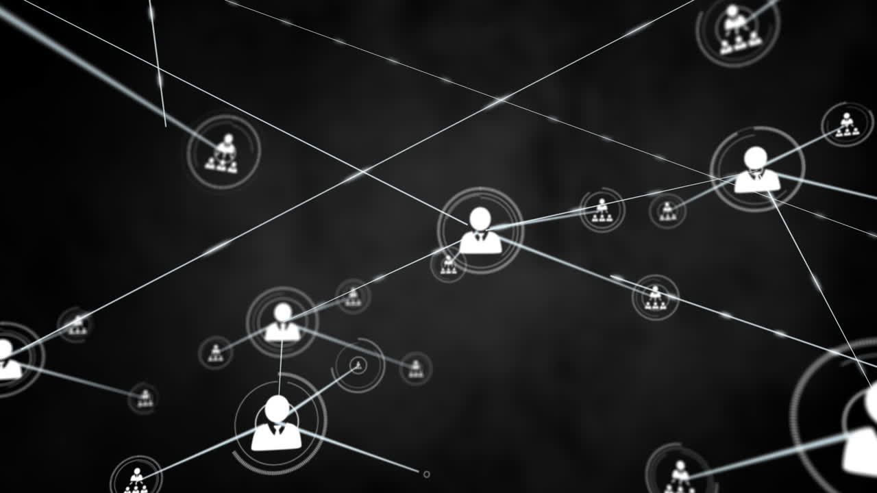 Animation of profile icons connected with lines against abstract background