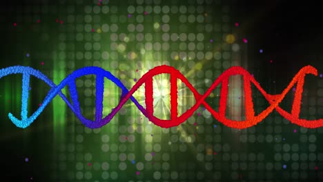 Animation-of-dna-strand-over-light-spots-on-black-background