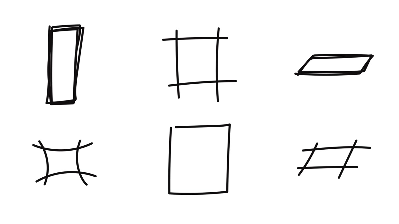 Formas geométricas dibujadas a mano apareciendo sobre fondo blanco