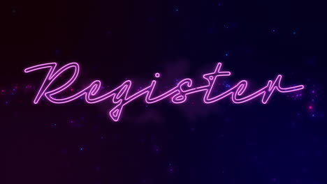 animación del texto del registro sobre luces brillantes sobre fondo negro