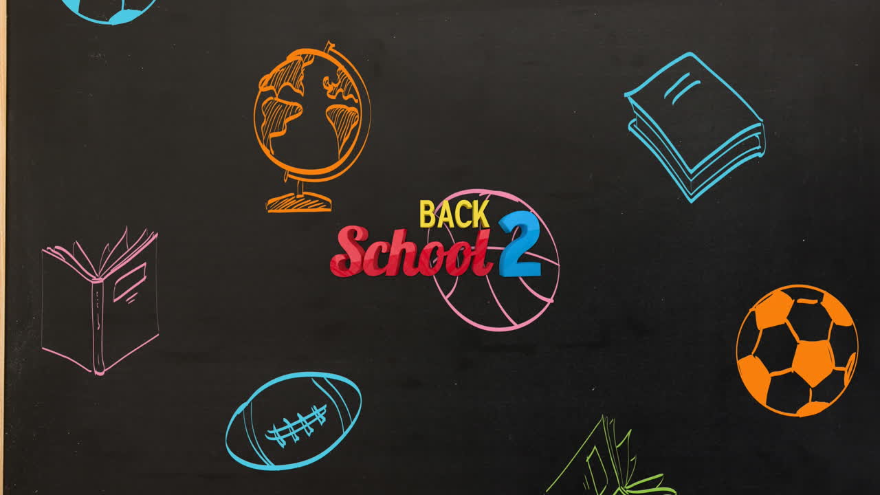 학교 개념 아이콘의 애니메이션은 검은색 카드보드 배경에 대한 원활한 패턴으로