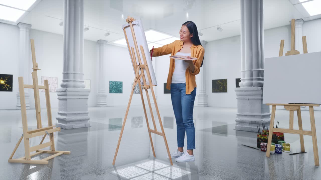 Woman Painting in Art Gallery