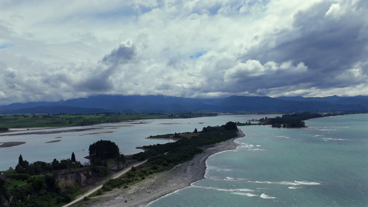 Drone Hyper lapse moving up the coastline near Nelson, New Zealand