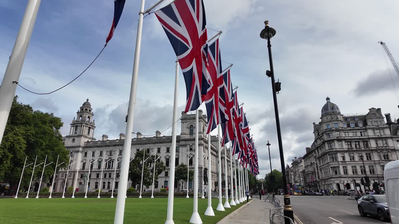 Row of Union Jack flags in London
