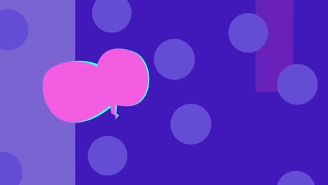 animation of pink speech bubble and purple circles on purple backgrounds