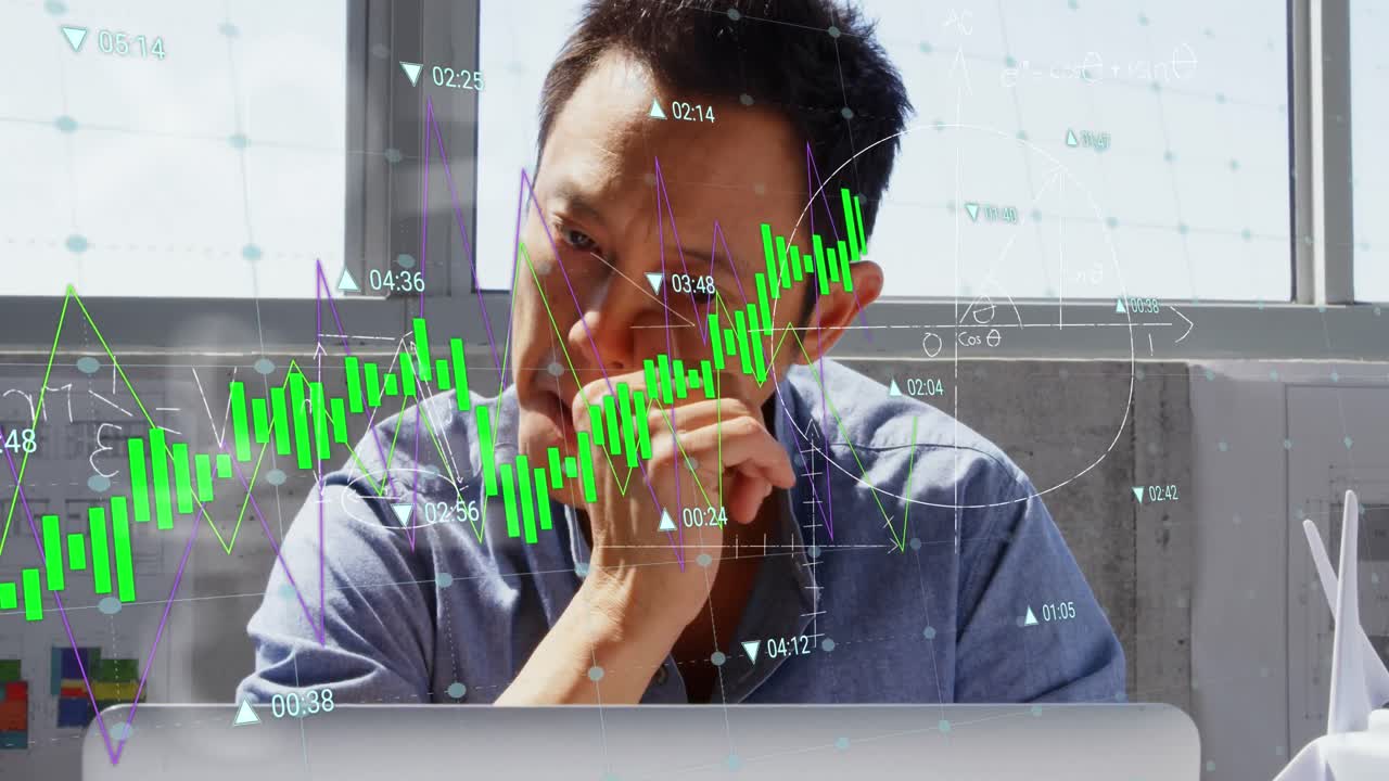 그래프의 애니메이션, 수학적 방정식, 다이어그램, 아시아 건축가 노트북에서 블루프린트를 설계