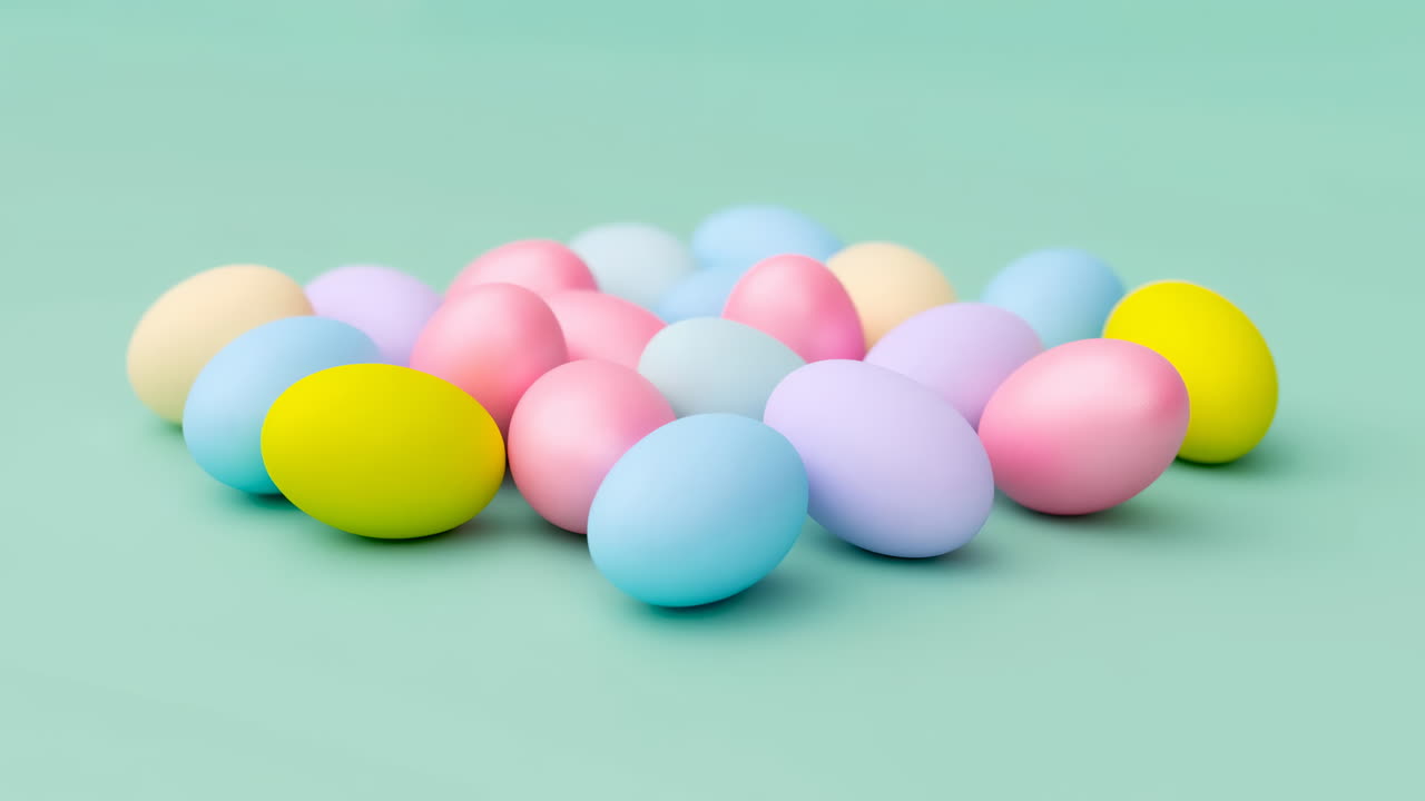 Colorful Pastel Easter Eggs on a Light Green Background