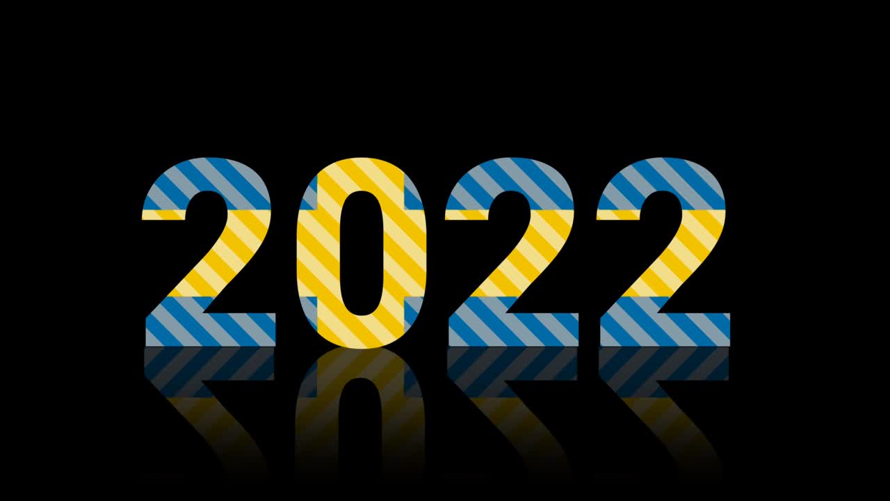 3d 2022 año en rayas móviles aisladas en fondo negro. clip de imágenes para la bandera nacional de suecia y el gobierno.