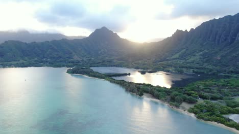 establishing shot of kane'ohe bay and the moli'i fish pond