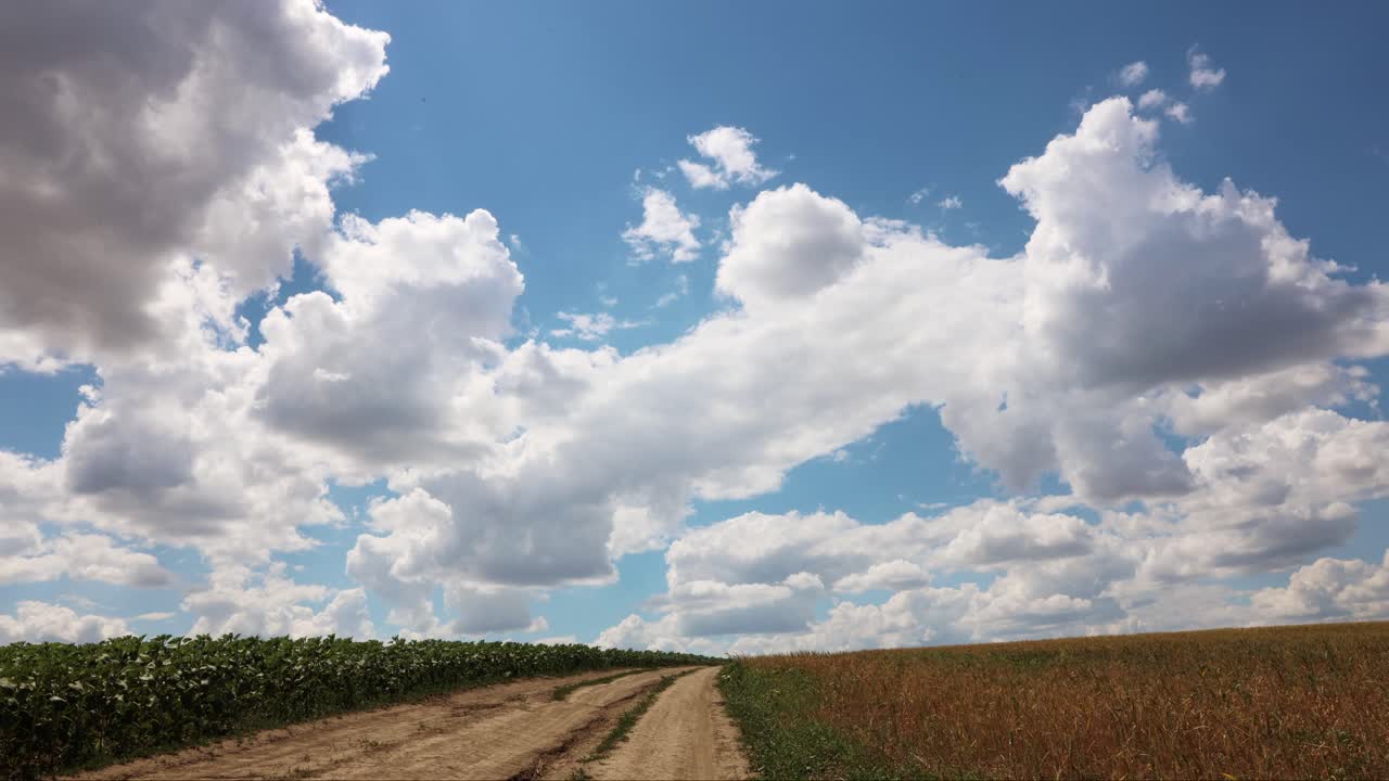 Cloud Movement In Timelapse Over Agriculture Field