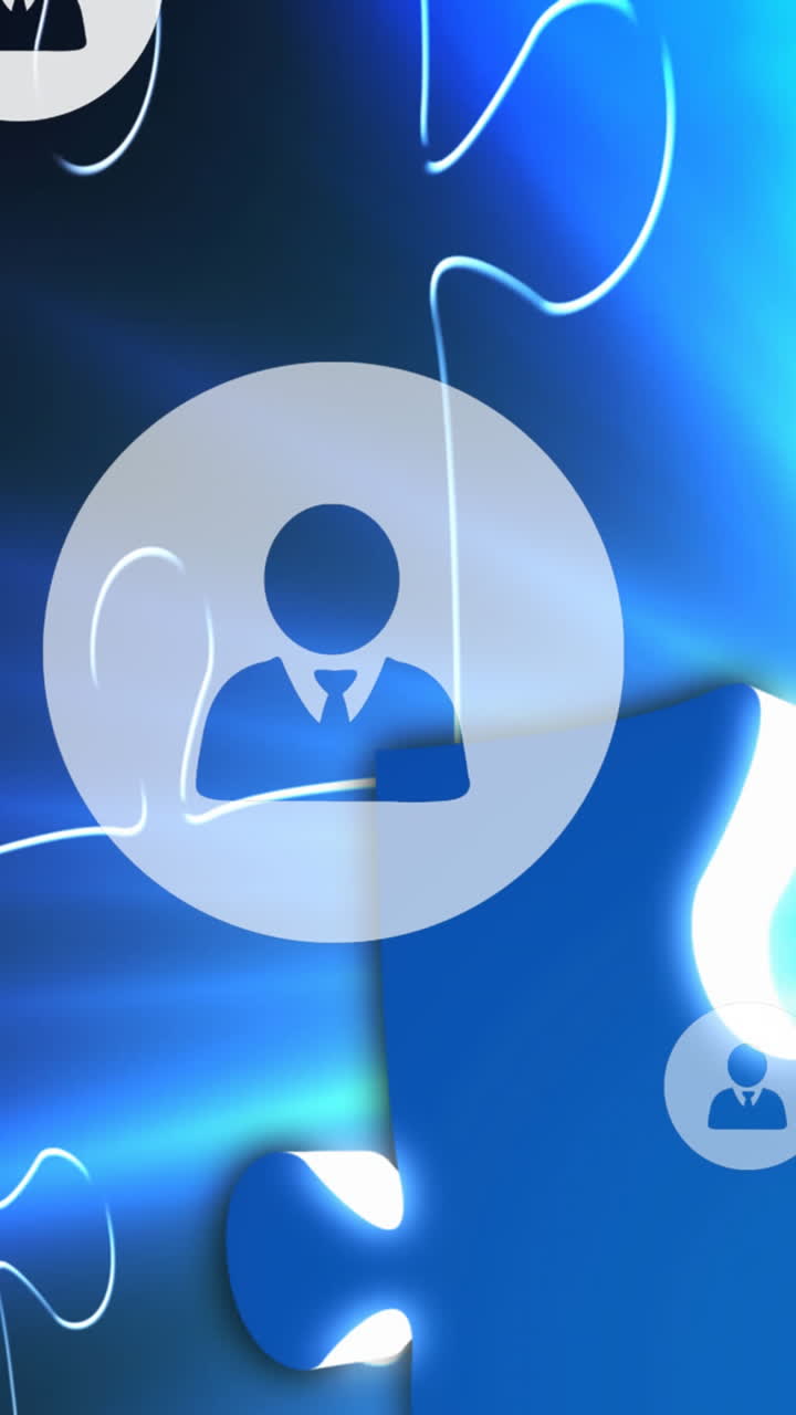 animación de iconos de usuario flotando sobre rompecabezas azules