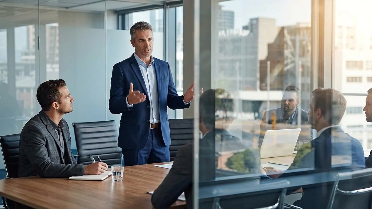 Professionisti aziendali che lavorano in un ufficio moderno con filmati commerciali professionali per uso aziendale