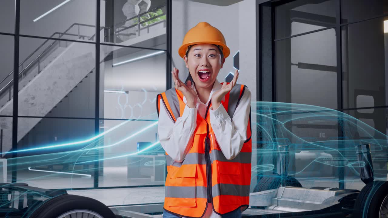 여성 엔지니어가 자동차 디자인에 흥분했습니다.