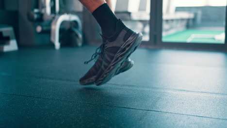 skipping, rope and feet of a man training