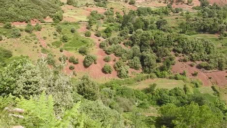 the stunning panorama of a lush gem village in morocco's countryside, nestled discreetly amidst picturesque mountains