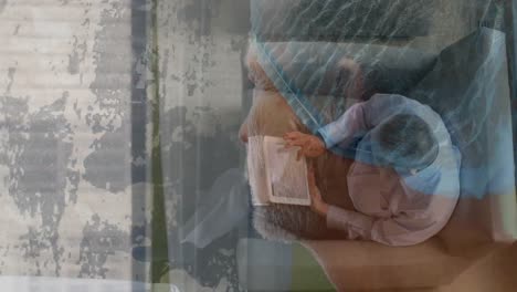 animación de cirujanos en la sala de operaciones sobre hombres mayores caucásicos