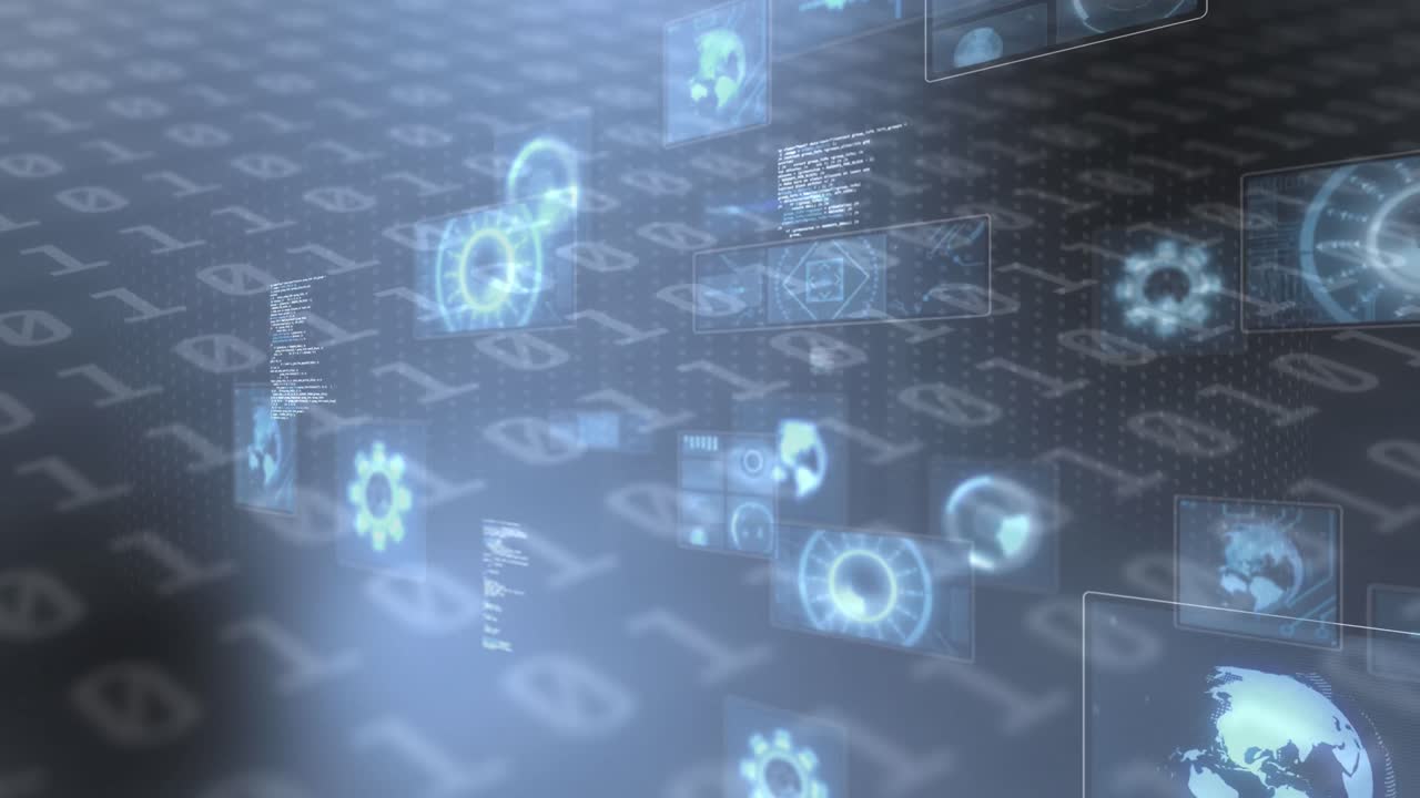 animación de escaneos y procesamiento de datos en pantallas a través de codificación binaria