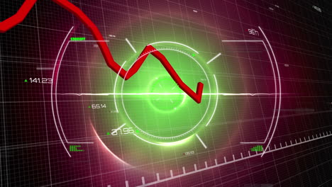 animación del procesamiento de datos financieros con línea roja y escaneo de alcance