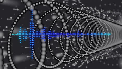 dynamic sound wave animation with blue equalizer over spiraling white dots