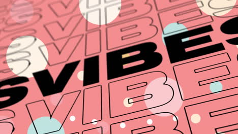 animation of the word vibes in pink with floating balloons on blue