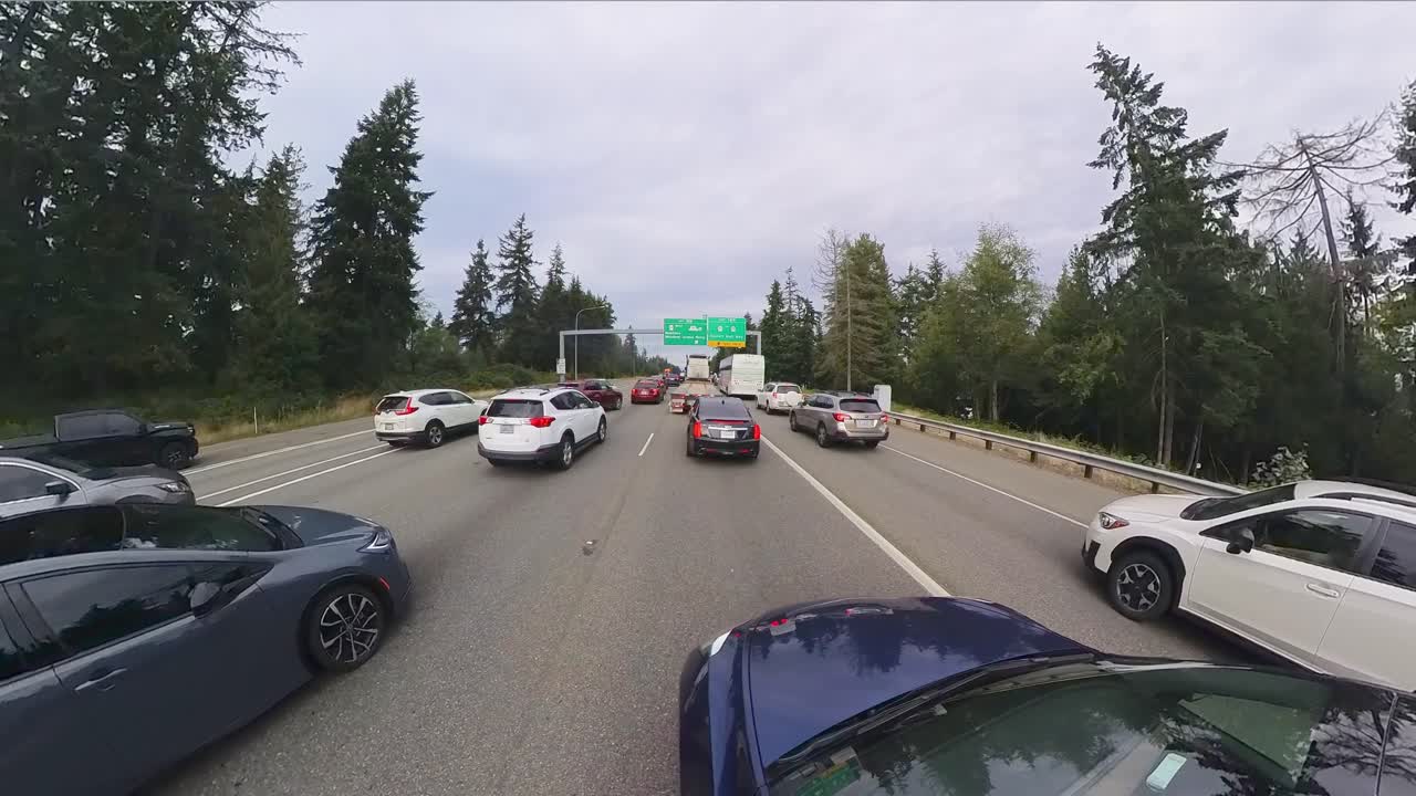 Highway traffic on an overcast day