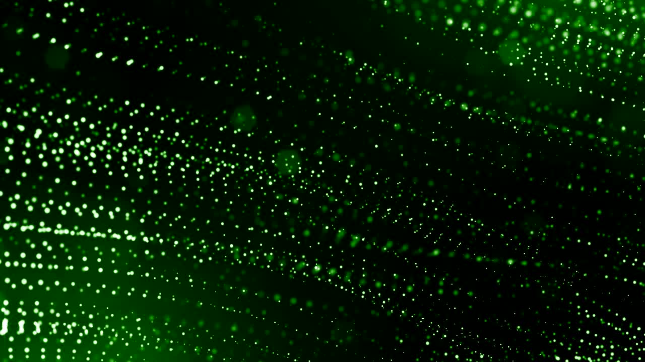renderizado 3d de partículas luminosas como fondo de ciencia ficción o fondo verde abstracto moderno de partículas con profundidad de campo y bokeh como un bucle de vj. las partículas forman una estructura lineal y ondulada. 6