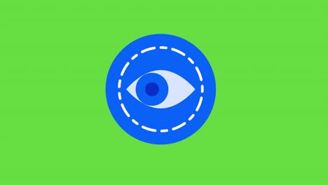 4k video of cartoon blue eye watching on green background.