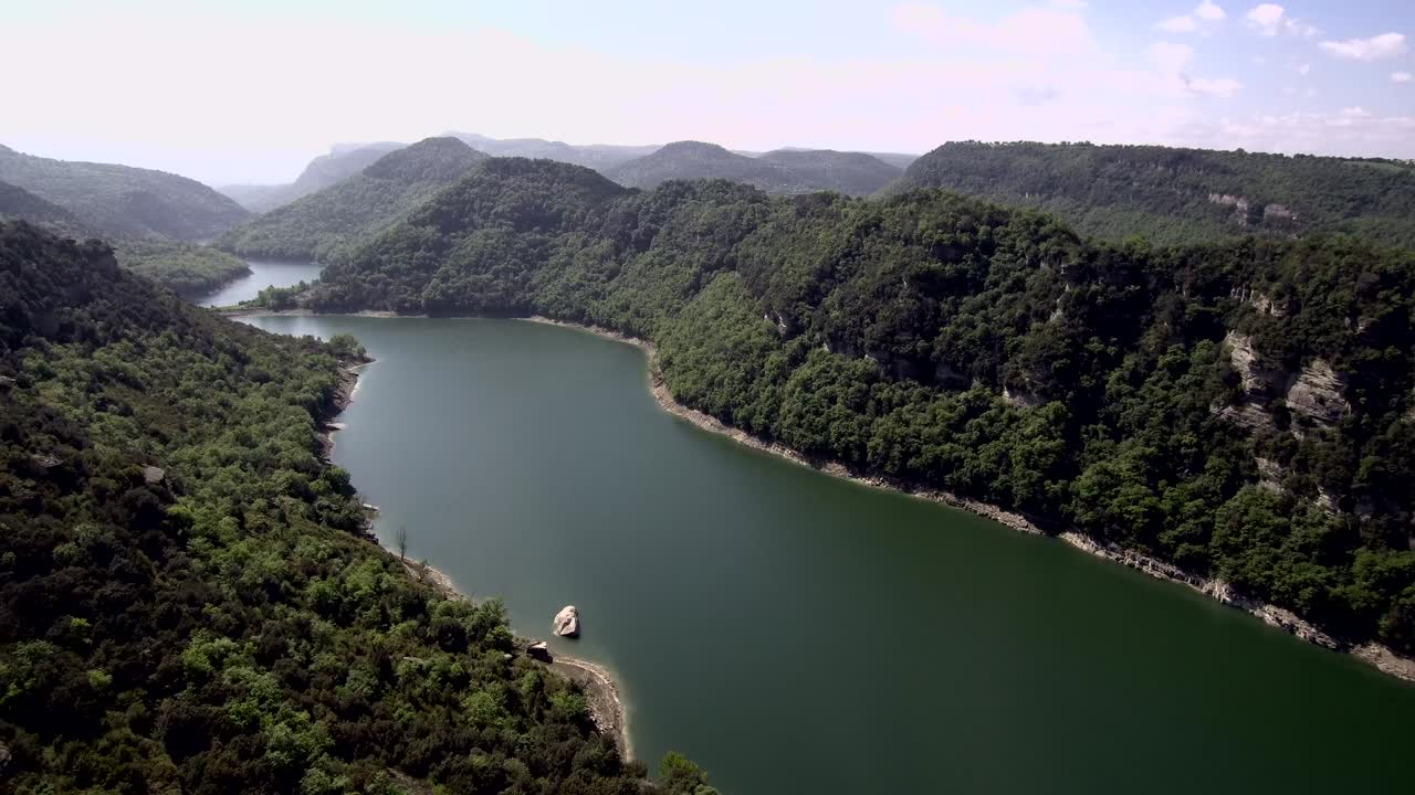 Aerial view of benedictine monastery of Sant Pere de Casserres. Girona.