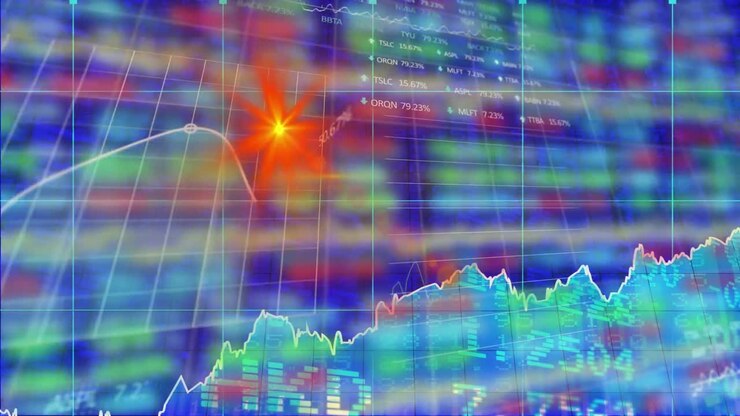 Animazione dell'elaborazione di dati finanziari in ufficio
