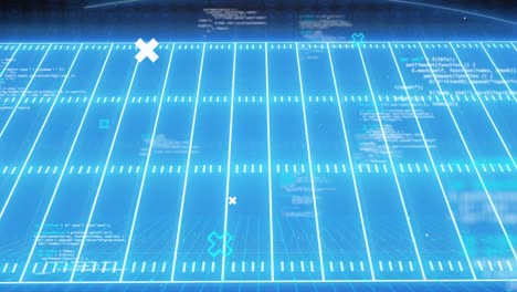 animation der datenverarbeitung über dem neonblauen sportfeld
