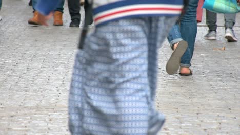 slow motion of concept crowd feet with shoes closeup