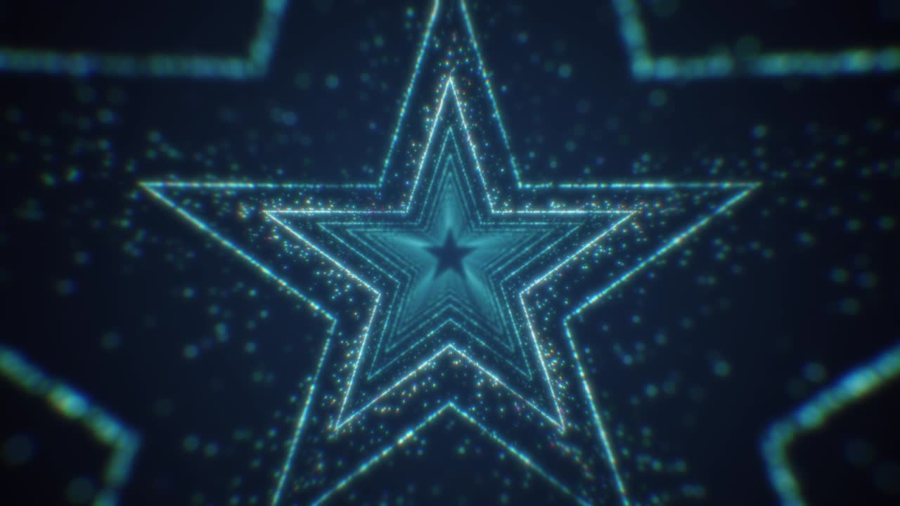 현대적인 파란 입자 추상적인 별 모양의 터널 루핑 배경