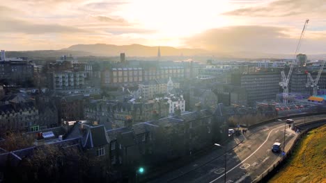 a beautiful view of edinburgh, from the castle at sunset