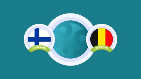 finland vs belgium match football video animation. football 2020 championship match national flag on pole versus teams intro sport background, competition 4k animation