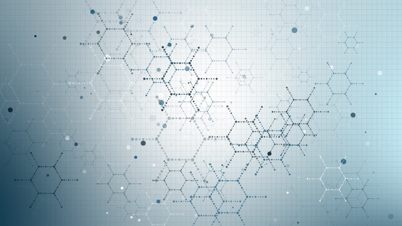 Geometric abstract background with hexagons. Structure molecule and communication. Loop motion graphic science, technology and medical concept.