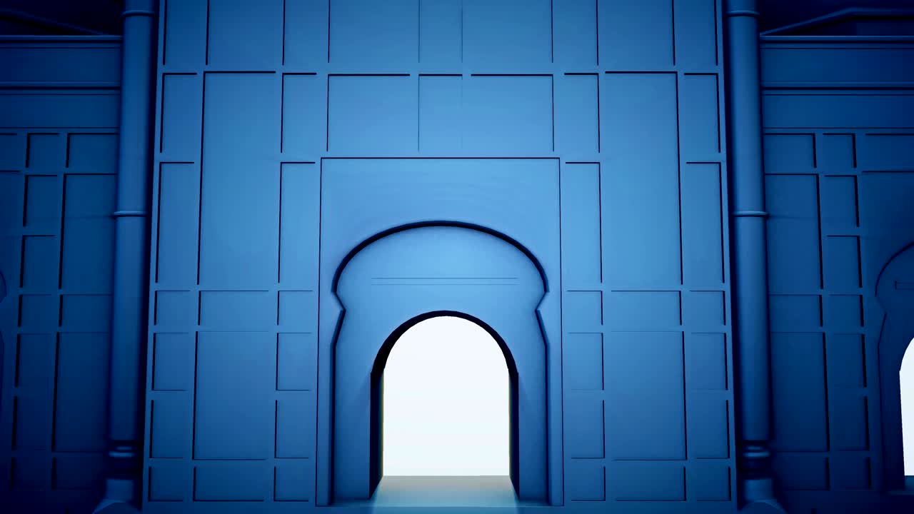 아름다운 모스크와 밤의 별 하늘에 큰 달 - 라마단 카림 이슬람 모션 배경 - 3d 애니메이션