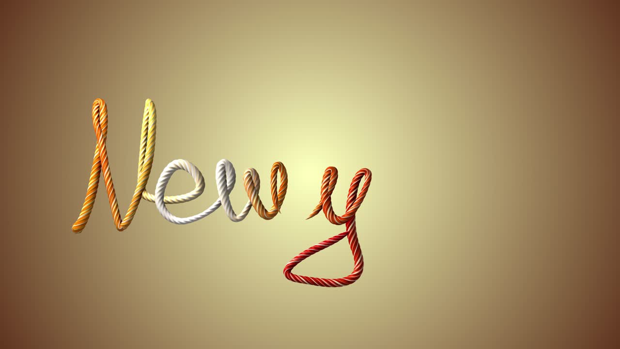 새해 축하 글쓰기 텍스트와 짜여진 색 가닥. 로프, 로프, 카라멜, 휴가. 그림, 제목 현실적인 3d 애니메이션