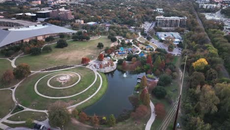 Aerial-View-Of-Doug-Sahm-Hill-Summit-Near-Palmer-Events-Center-At-Butler-Metro-Park-In-Austin,-Texas,-United-States